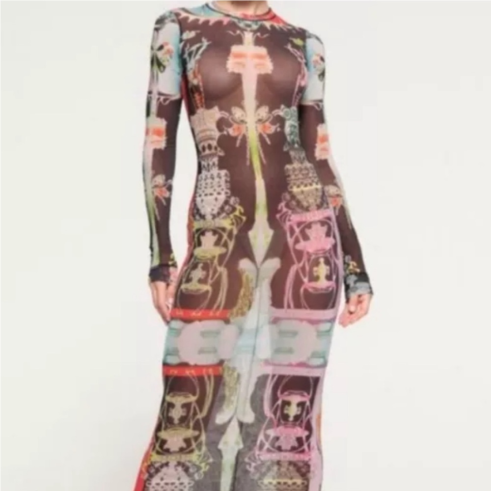 NWT SKIMS SUMMER MESH MAXI DRESS ORCHID TRAIN Women's M